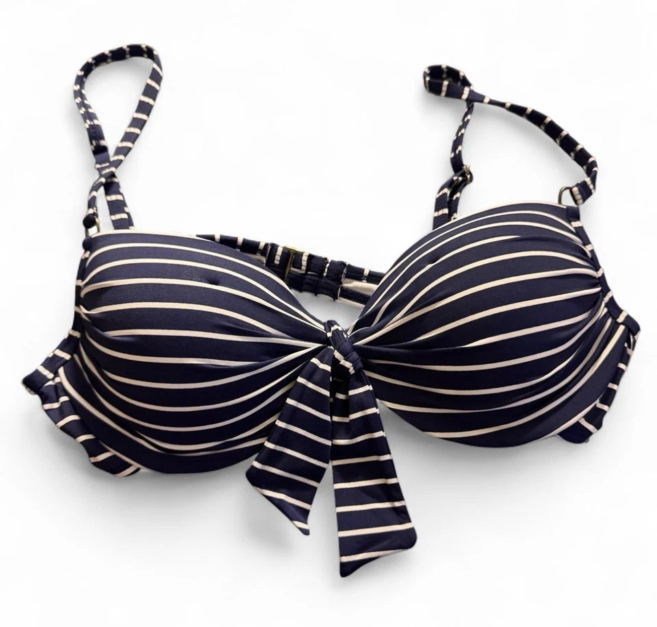 Top de bikini clásico azul marino y blanco a rayas, acolchado con aros talla S Foto 1 de 1