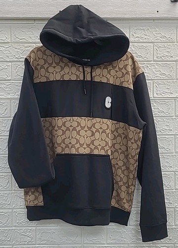 NUOVA felpa con cappuccio Coach Outlet Signature firma kaki taglia large