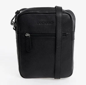 Bolso Bandolera Duchamp Para Hombres Negro 100% Cuero Grano Completo con Cremallera PVP £250.00 - Imagen 1 de 12