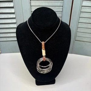 Bimba y Lola Long Multicolored Boho Yarn Wrapped Circle Statement Necklace - Picture 1 of 9