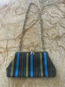 Vintage Roberta Di Camerino Velvet Striped Bag Italy On Trend Unique Prep Fall - Picture 1 of 9
