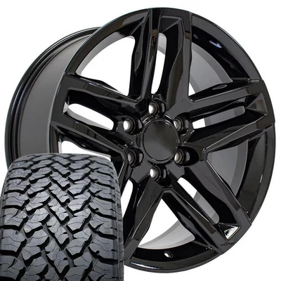 Set(4) Black 5911 20x9 Rims & 275/55R20 AT Tires 6x139.7 26ET - Image 1 of 4