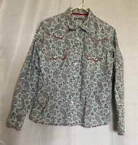Panhandle Shirt Damen mittelblau Paisley Western Perlen Druckknopf Rodeo Retro Gr.M - Bild 1 von 8