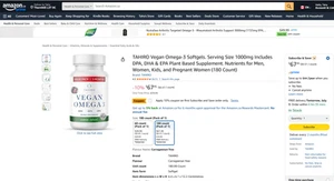 TAHIRO Vegan Omega-3 Softgels. Serving Size 1000mg Includes DPA, DHA & EPA Plant - Picture 1 of 7