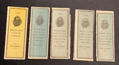 Estampillas de impuestos sobre el alcohol y el tabaco de El Salvador de 1904 (5) MNG Foto 1 de 4