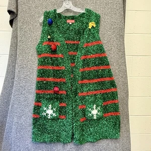 Blizzard Bay Ugly Green Christmas Cardigan Pullover Weste Large Whimsical Metallic - Bild 1 von 14