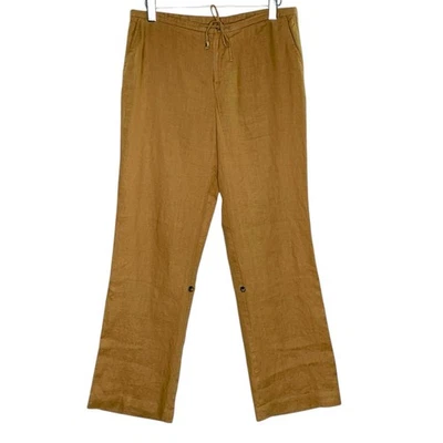 Saks Fifth Avenue 10 运动女式可调式阔腿裤 100% 亚麻棕褐色 — 第 1/4 张图片