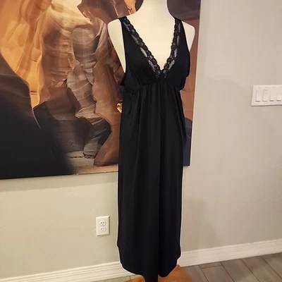 jones new york Black Maxi Nightgown Sleepwear Large Pj Sleeveless Soft Stretch  - Image 1 of 4