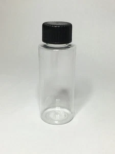 30ml PET Plastic Clear Cylindrical Bottle & Ribbed Black Screw On Cap ANY AMOUNT - Picture 1 of 1