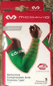 MCDAVID Reflective Compression Green Basketball Arm Sleeves Pair NEW Mens Sz S M - Picture 1 of 6