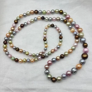 Honora Pink Green Pearl Necklace Baroque Multicolor 36" Graduated  - Picture 1 of 6