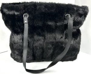 Donna Salyers Fabulous Furs Black Mink Large Tote Purse Shoulder Bag Handles - Picture 1 of 7