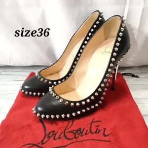 Christian Louboutin Negro Plata Cuero Tacón Alto Tachuelas 6.0US Usado - Imagen 1 de 17