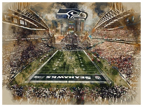 Seattle Seahawks Poster Watercolor Art Print Man Cave Decor 12x16" Cover