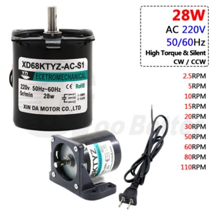 Micro AC 220V 50/60Hz 28W Synchronous Motor Metal Geared High Torque 2.5-110 RPM - Picture 1 of 12