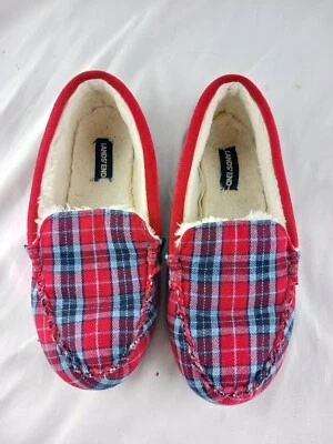 Lands End Kids Slippers Sherpa Lined Plaid Blue,Red,Gray SZ 5 - Image 1 of 4