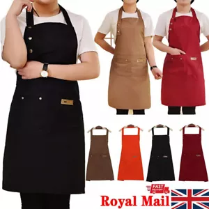 Denim Canvas Pockets Apron Butcher Crafts Baking Chefs Kitchen Cooking BBQ Plain - Picture 1 of 17