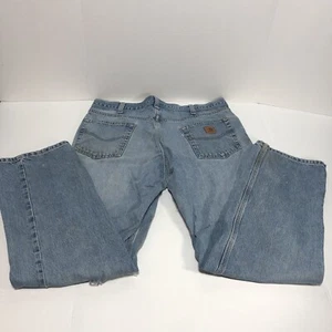 Carhartt Blue Denim Jeans Relaxed Fit Work Pants Size 38X32 Mens B460 DPS - Picture 1 of 11