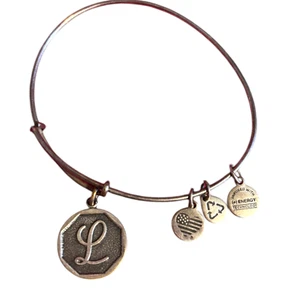 Alex And Ani Initial L Charm Rafaelian Silver Finish Bangle Bracelet - Picture 1 of 5