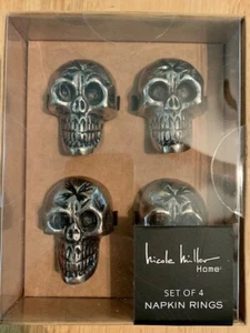 4er Set Nicole Miller Metall Serviettenhalter Ringe NEU Halloween Totenkopf 3D GRUSELIG! - Bild 1 von 4
