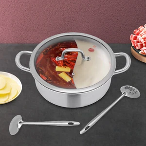 Stainless Steel Shabu Dual Sided divider Cooking Soup Hot Pot Cookware with Lid - Picture 1 of 15