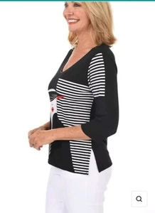 Neu Valentina Sophie V-Ausschnitt Print Top in Schwarz Weiß Rot Rynstones Grafik Gr. 1X - Bild 1 von 6