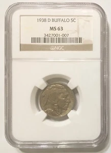 1938-D 5C BUFFALO NICKEL "DENVER MINT" NGC MS63 #2147146-034 - Picture 1 of 2