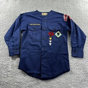 Boy Scouts Shirt Youth Large Vintage BSA Cub 70s Official Blue Patches - Picture 1 of 7