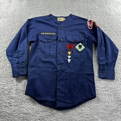 Boy Scouts Shirt Youth Large Vintage BSA Cub 70s Official Blue Patches - Image 1 of 4