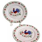 XL Gibson Rooster Walk 12" Dinner Chop Plates Platters White Blue Red Floral 2