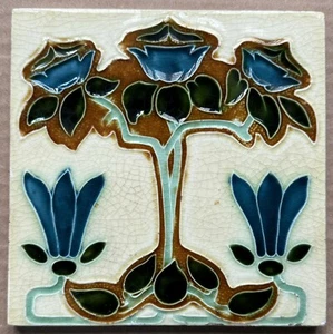 INGLATERRA - AZULEJO MAYÓLICA ANTIGUO ART NOUVEAU C1900 - Imagen 1 de 3
