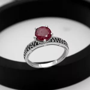 925 Sterling Silver Prong Set Ruby Gemstone Women Ring Gift Her Jewelry Size 8 - Picture 1 of 7