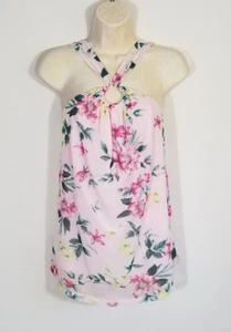 Torrid Women Size 00 M/L 10 Pink Green Halter O-ring Tank Top Floral Mesh NEW - Picture 1 of 11