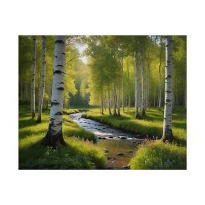 🌲 Birkenwald Bach Poster - Ruhiger Wald Wandbild für Natur Deko - Bild 1 von 21