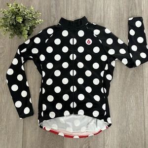 Twin Six Women Cycling Jersey Size L Full Zip Long Sleeve Black Polka Dot Bike - Picture 1 of 9