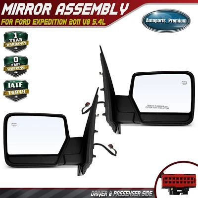 Espejo retrovisor negro izquierdo y derecho 2 piezas con ajuste de vidrio eléctrico para Ford Expedition 2011 Foto 1 de 4