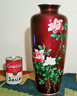 12" BIG! vtg japanese cloisonne pigeon ox blood red enamel ando rose flower vase