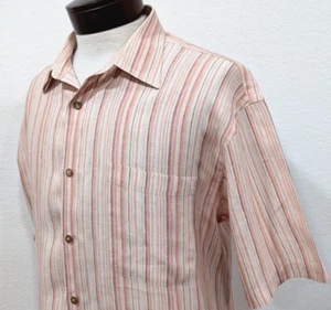 JOS A BANK Mens Size L 100% Linen Shirt Pink Stripe Short Sleeve MINT CONDITION* - Picture 1 of 7