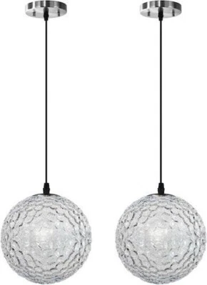 Hand Blown Glass Pendant Light Set 7.3-inch Clear Globe Brushed Nickel Any Room - Image 1 of 4