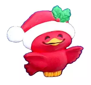 Sello IMÁN Navidad Vintage CARDENAL ROJO PÁJARO SANTA SOMBRERO AÑOS 80 Vacaciones Nevera - Imagen 1 de 2