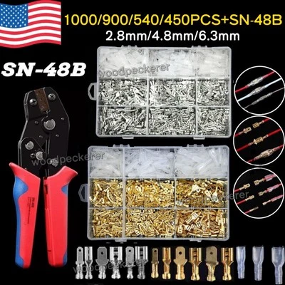 1000x Male Female Spade Splice Connectors Wire Crimp Terminals Assortment Kit - Image 1 of 4
