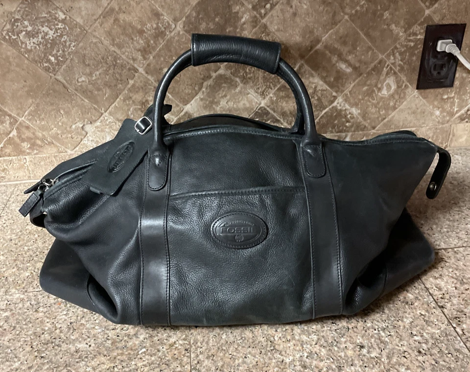 Bolso de Lona Fossil Defender Cuero Marrón Dorado Coñac Bolso de Fin de Semana Dinero Antiguo De Colección Foto 1 de 4