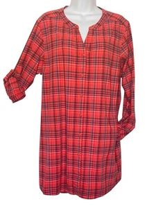Duluth Trading DuluthFlex Sidewinder Tunic Top Large Vented Red Coral Plaid - Bild 1 von 16