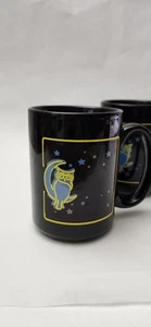 2 tazas de té de café activadas por calor Denny's Til Dawn Black Owl negras - Imagen 1 de 5
