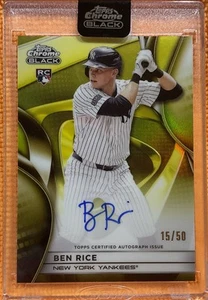 2025 Topps Chrome Black Ben Rice #CBA-BR Gold 15/50 Autograph NY Yankee Rookie - Picture 1 of 7