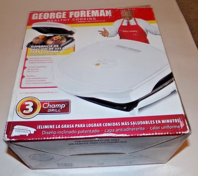 George Foreman GR10WSP1 White Indoor Electric Champ Grill Cooker New Unused - Image 1 of 4