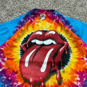 Vintage 00s Liquid Blue Rolling Stones Tie Dye TShirt Single Stitch Band Tee L - Picture 1 of 5