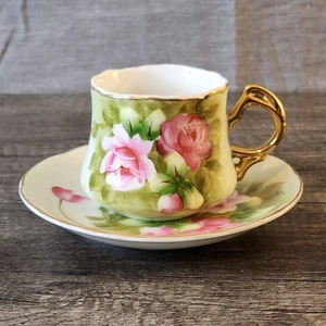 Vintage Lefton China handbemalt Rose Teetasse & Untertasse Set mit Goldrand Japan - Bild 1 von 15