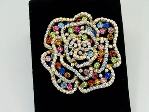 Vintage 3-D Layered Rhinestone Flower Floral 2" Brooch Pin Pendant! - Picture 1 of 7