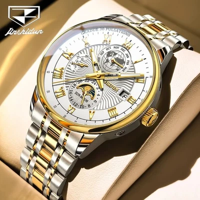 自动机械手表防水月相豪华表盘男士表带 — 第 1/4 张图片